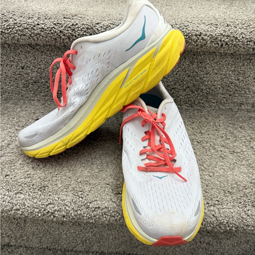Hoka One One White Yellow Performance Running Shoes